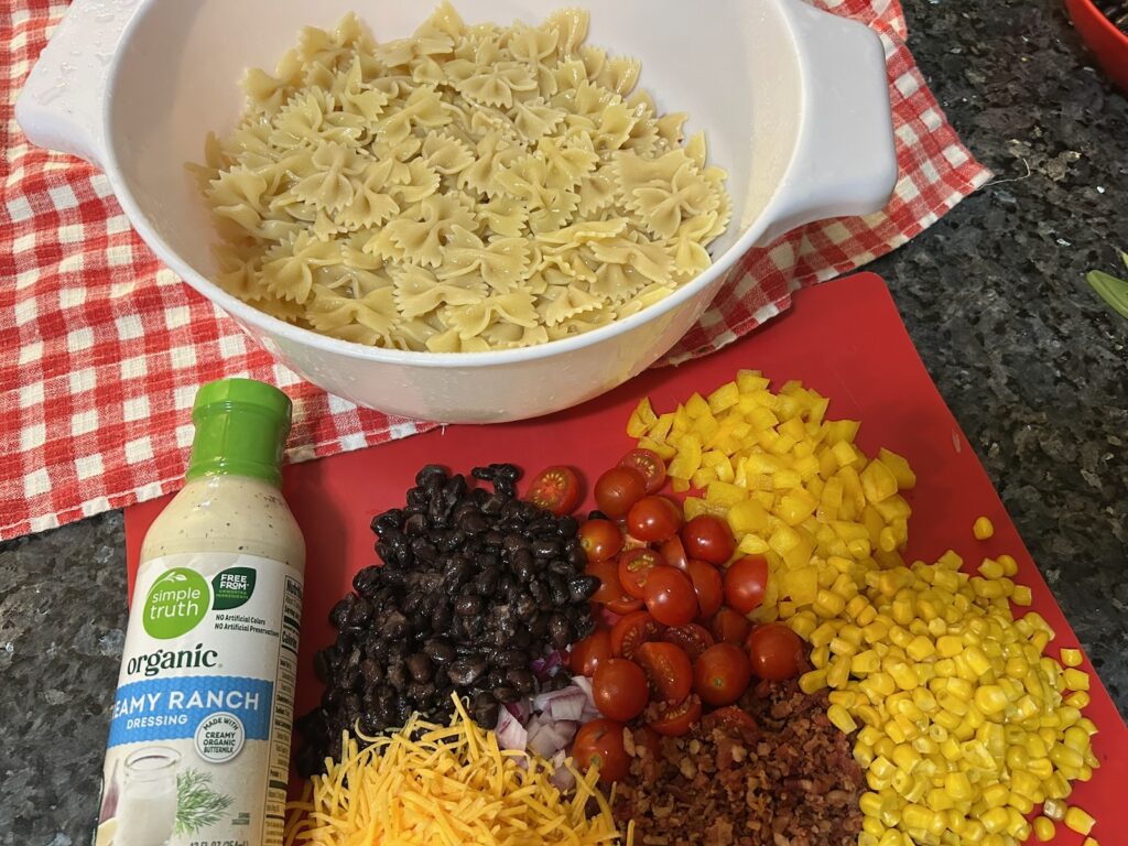 Simple Southwest Pasta Salad ingredients