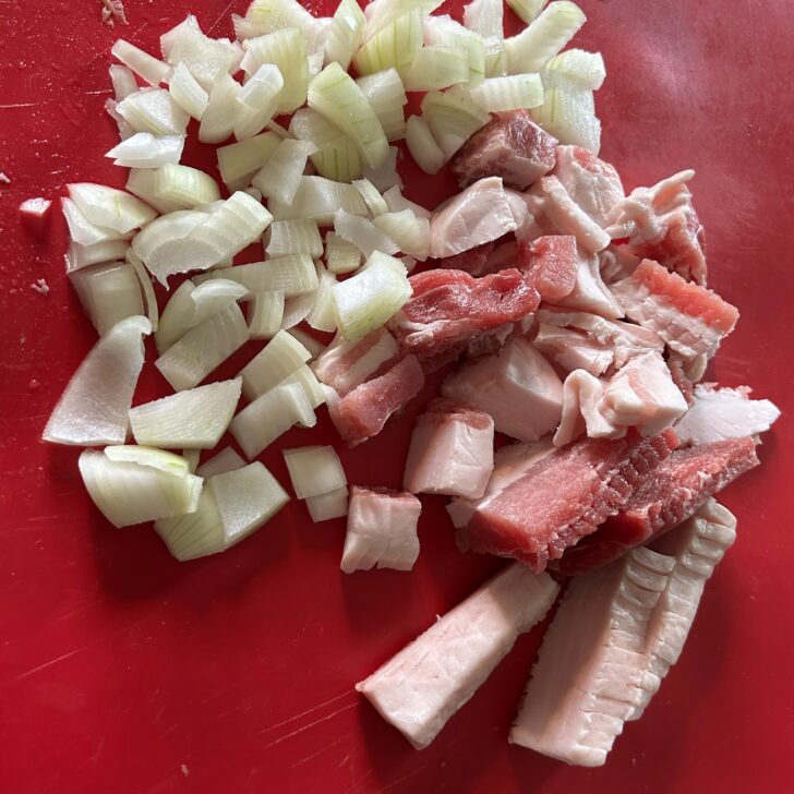 onions and bacon before cooking