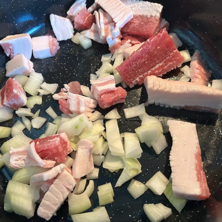 onions and bacon before cooking