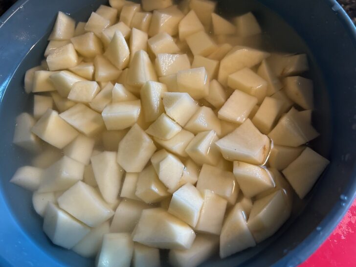 diced potatoes in water