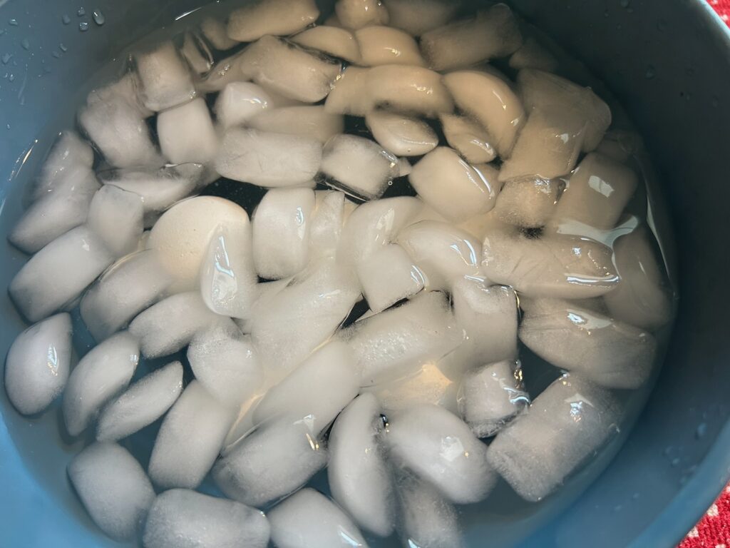 boiled eggs in ice bath