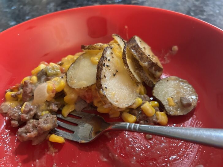 Cast Iron Cowboy Casserole in serving bowl