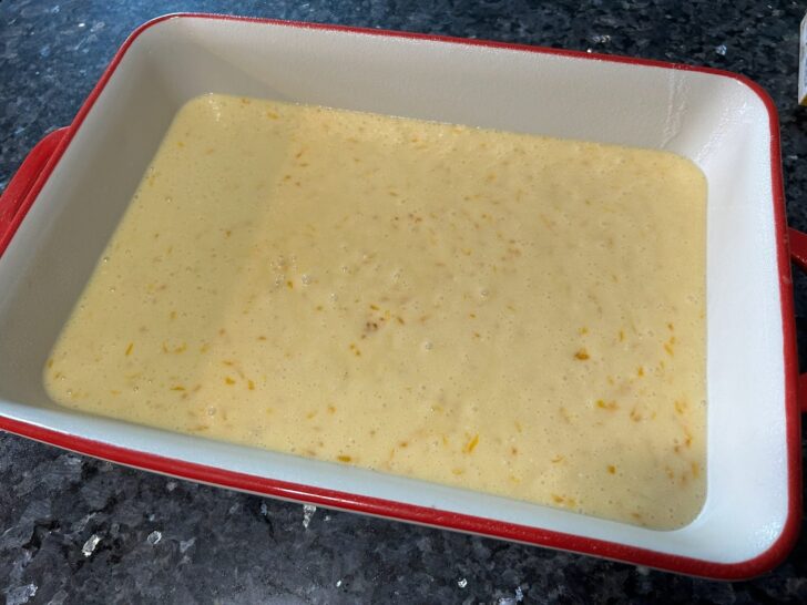 Pig-Pickin' Cake (Mandarin Orange Cake) batter in pan