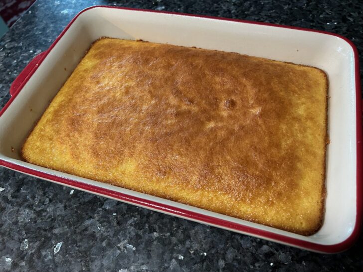Pig-Pickin' Cake (Mandarin Orange Cake) baked in dish