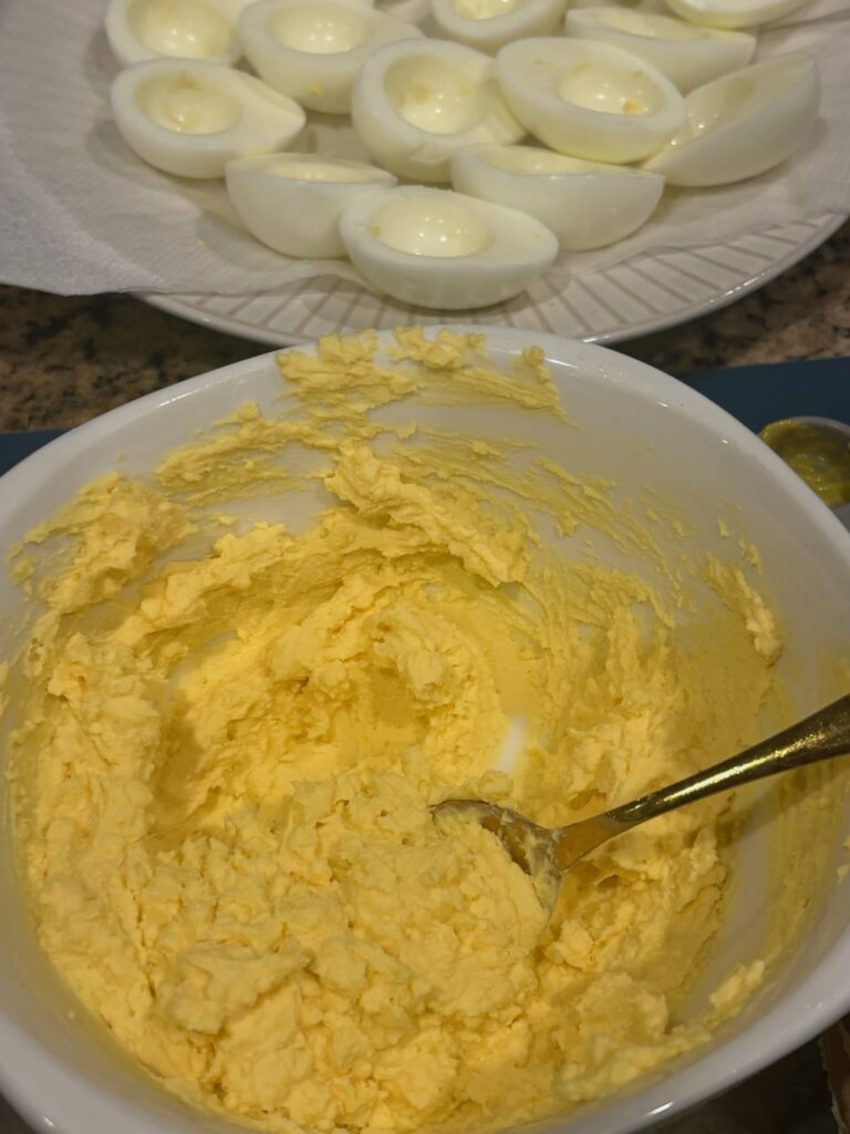 deviled egg filling in bowl