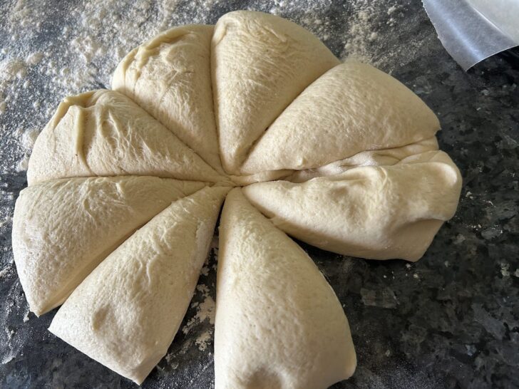 dough cut into 8 pieces