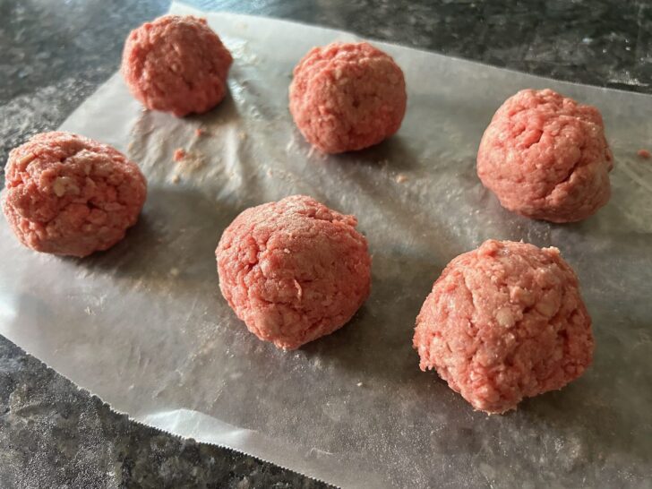 ground beef rolled into balls