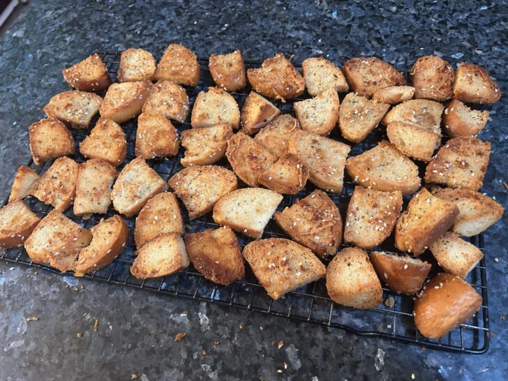 Garlic Parmesan Bread Crisps cooling on rack