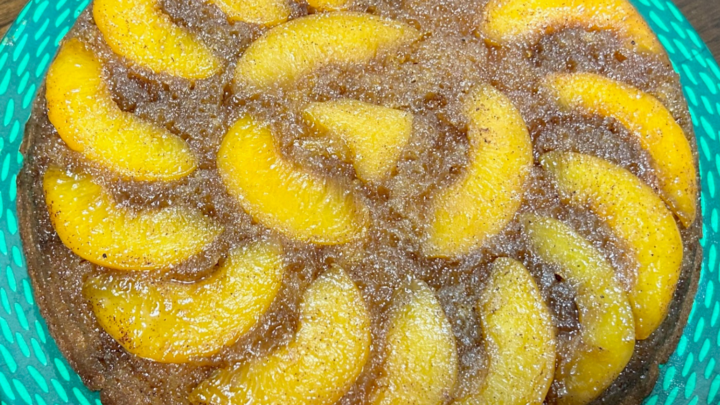 Image for Cast Iron Peach Upside-Down Cake (Easy Southern Dessert)