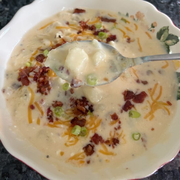 Loaded Baked Potato Soup in pretty bowl
