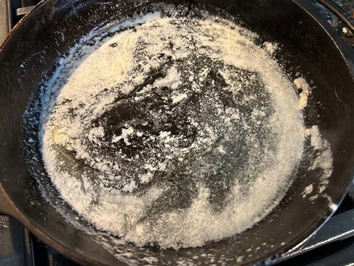 butter melted in cast iron skillet