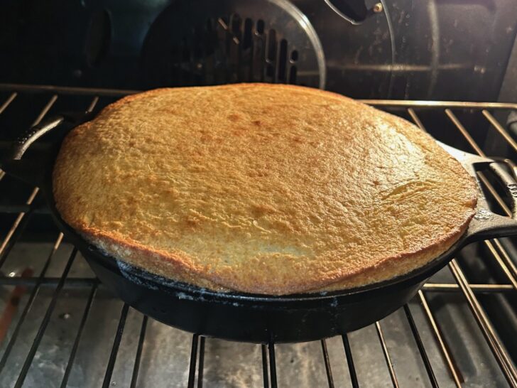 Cast-Iron Pineapple Upside-Down Cake baking