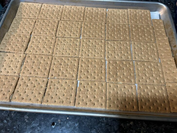 graham crackers on baking sheet