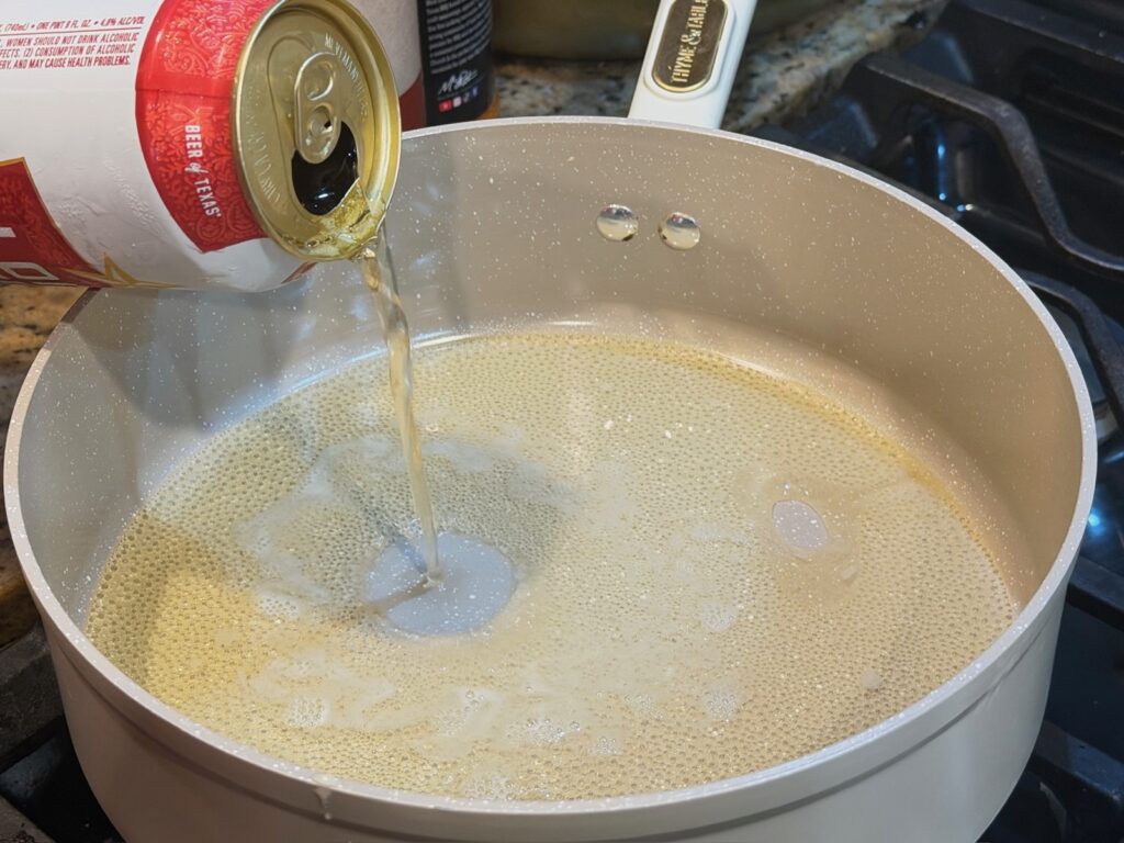 pouring beer in pan
