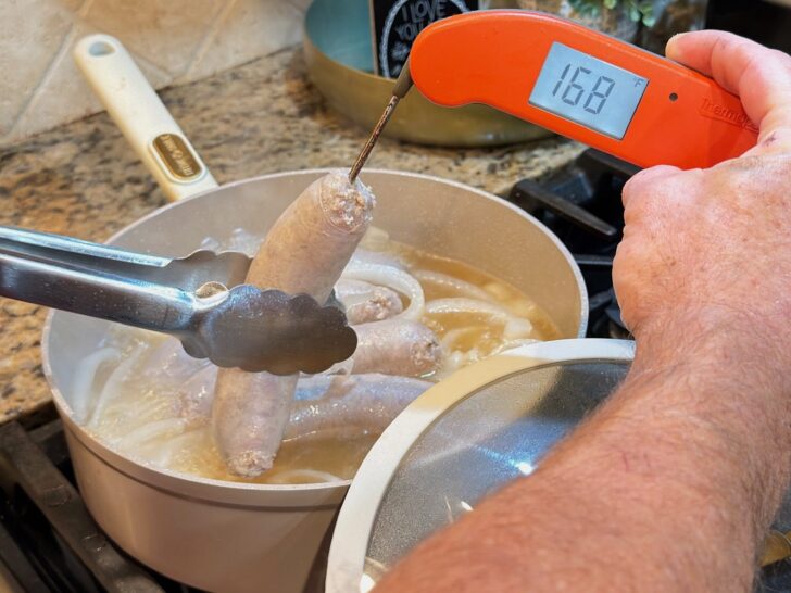 Texas Beer Brats at 168 degrees Fahrenheit