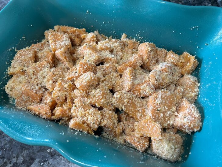 sweet potatoes in casseerole dish before baking