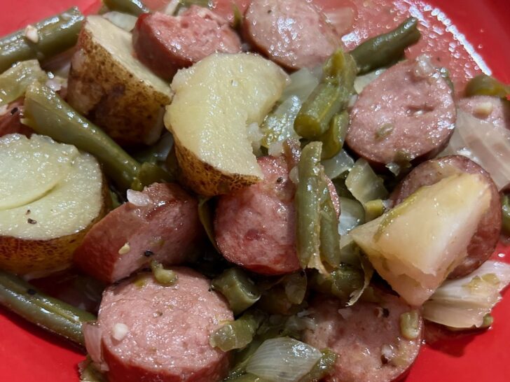 swamp potatoes served in red bowl