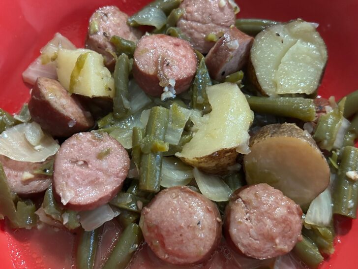 swamp potatoes served in red bowl
