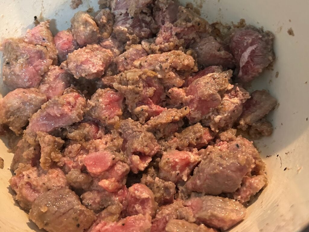 beef searing on stove