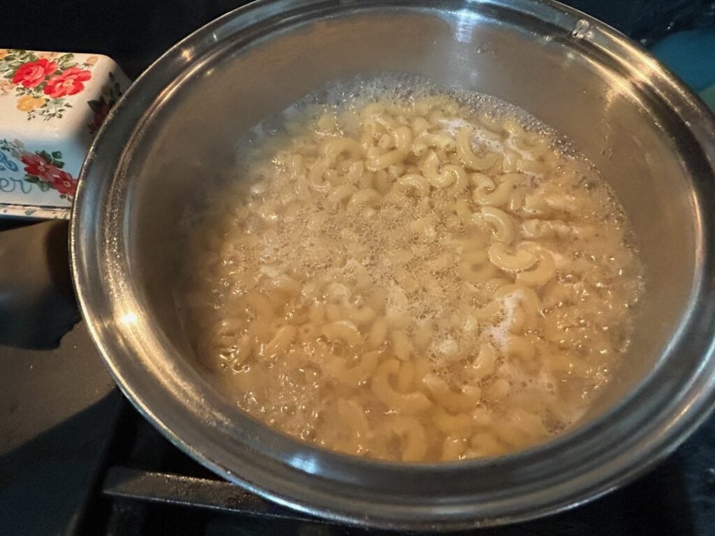 cooked pasta in boiling water