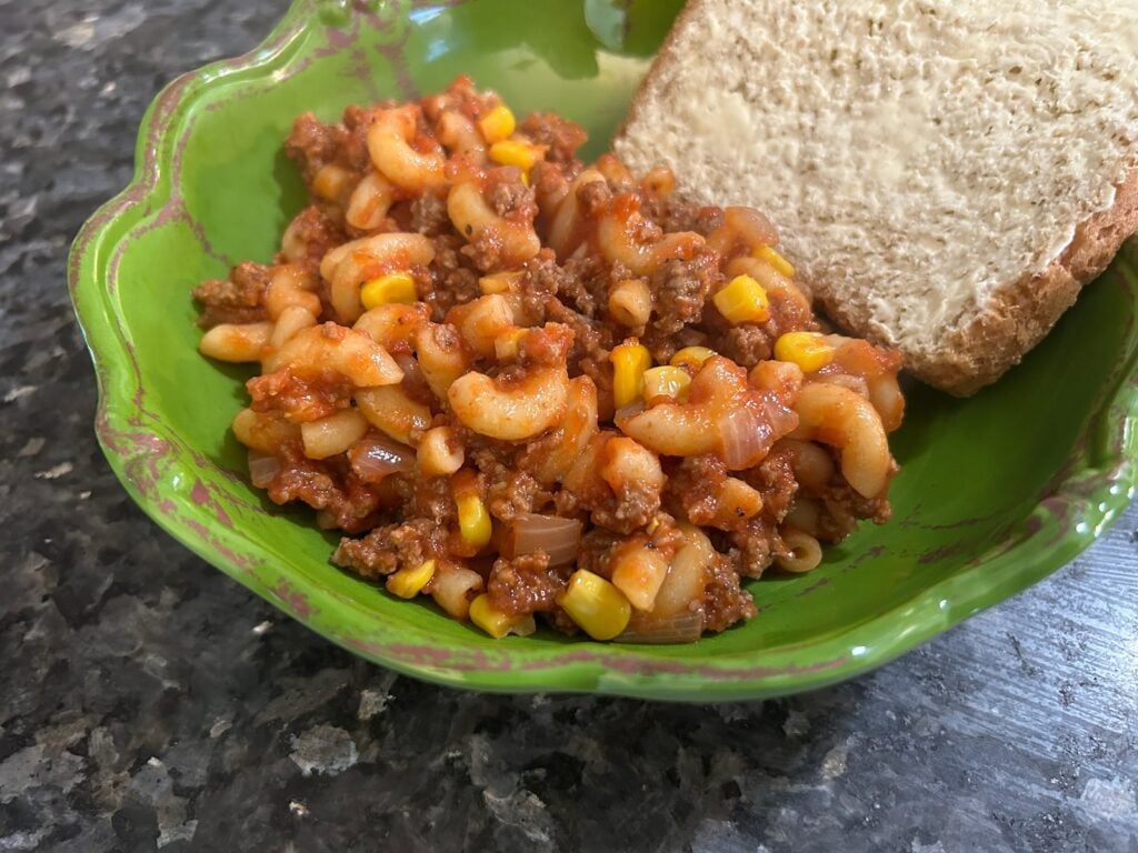 goulash in serving bowl