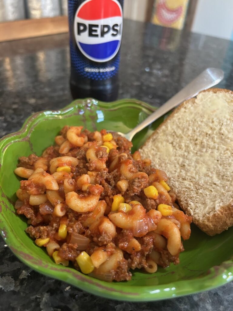 goulash in serving bowl