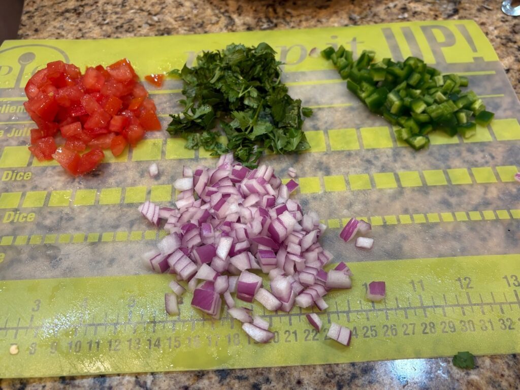 cut veggies for guacamole