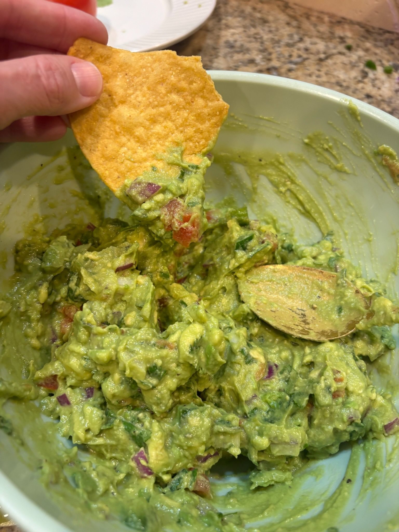 guacamole on tortilla chip