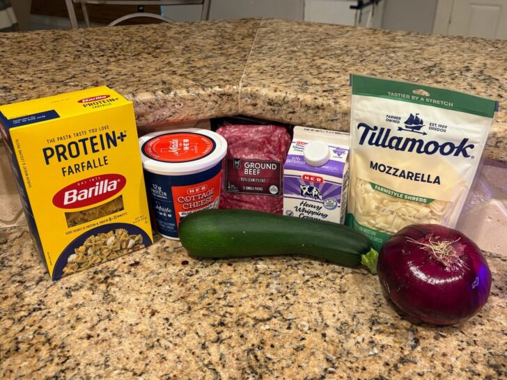 Creamy High Protein Beef and Zucchini Pasta ingredients