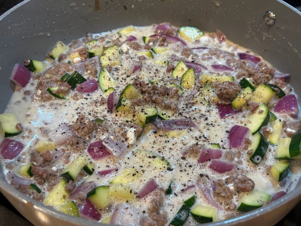 Creamy High Protein Beef and Zucchini Pasta