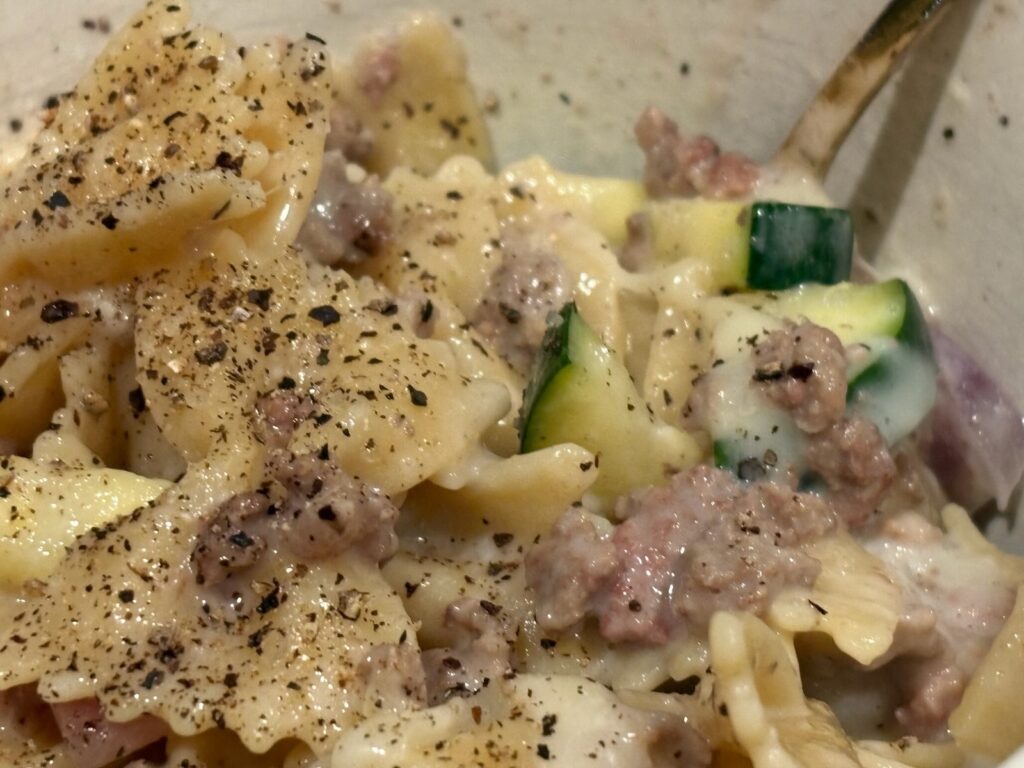 Creamy High Protein Beef and Zucchini Pasta with seasonings
