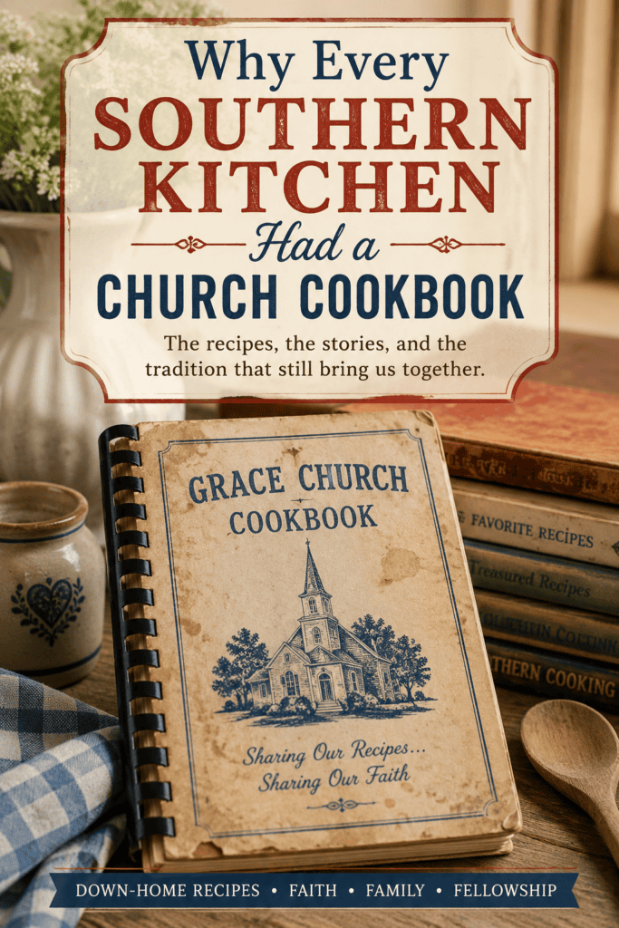 Vintage church cookbook with handwritten Southern family recipes