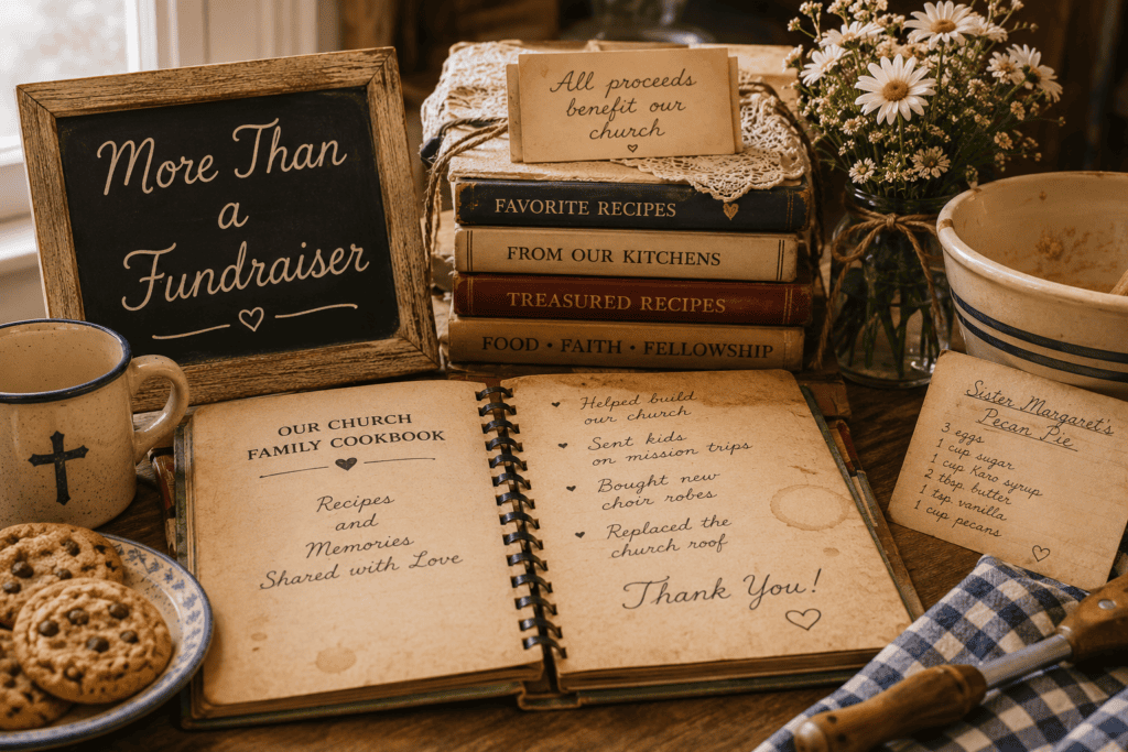 Vintage church cookbook with handwritten Southern family recipes