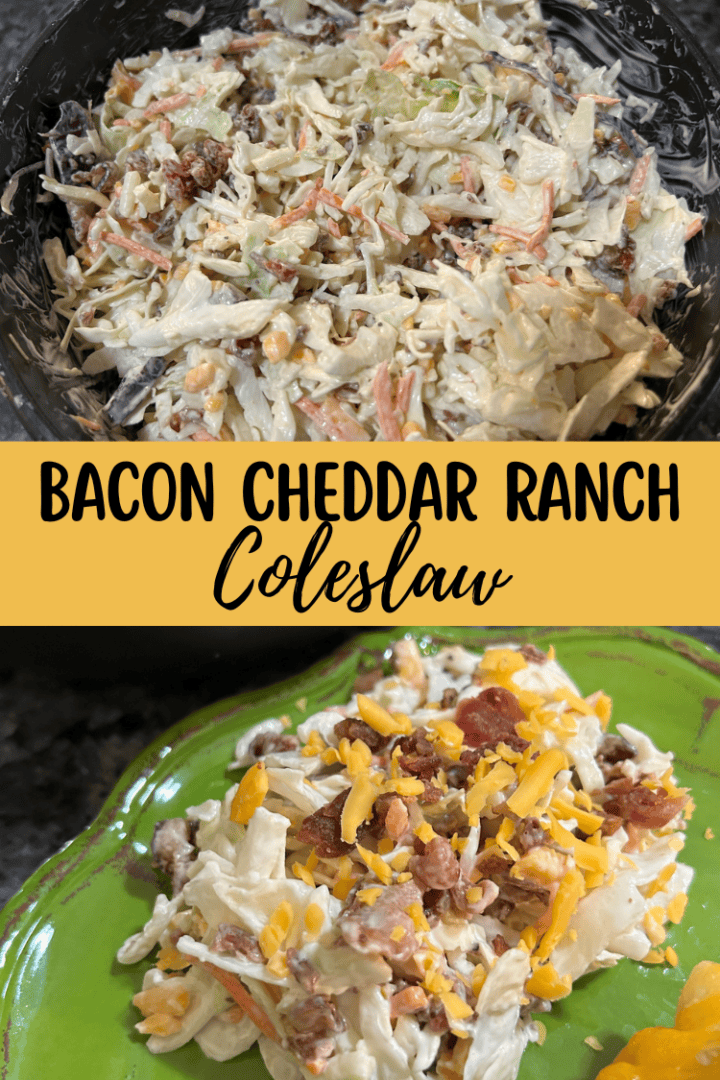 5-Minute Bacon Cheddar Ranch Coleslaw pin for pinterest
