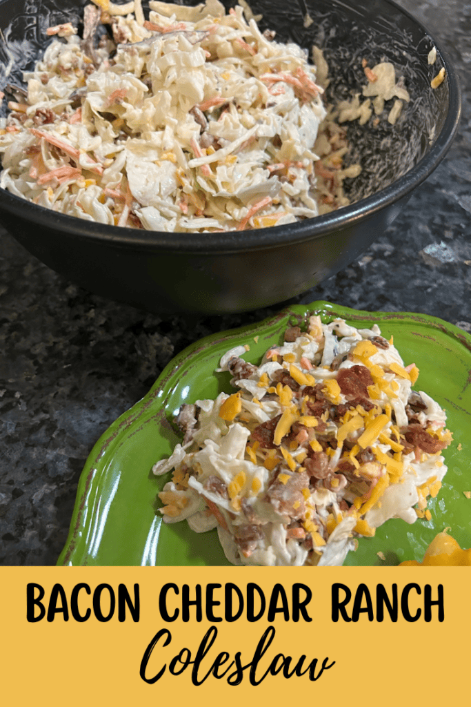 5-Minute Bacon Cheddar Ranch Coleslaw pin for pinterest