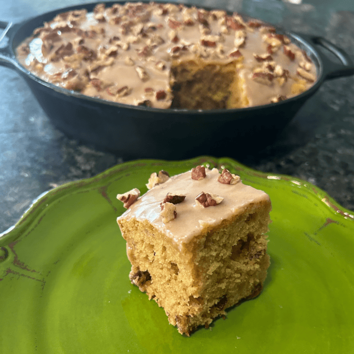 Easy Skillet Applesauce Cake with Cinnamon Glaze