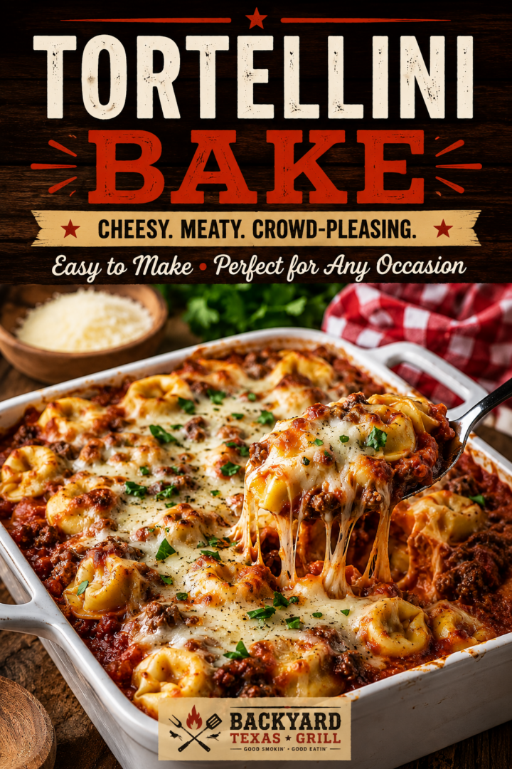 Easy Cheesy Baked Tortellini with Homemade Meat Sauce