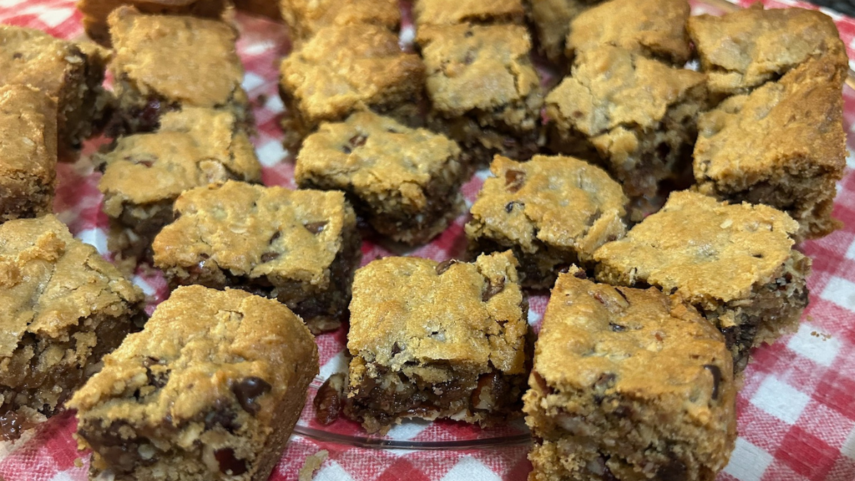 Easy Cowboy Blondies with Pecans, Coconut & Chocolate Chips