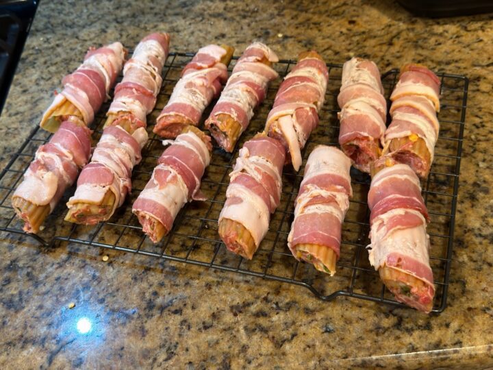 Smoked Shotgun Shells (Bacon-Wrapped Manicotti) before cooking