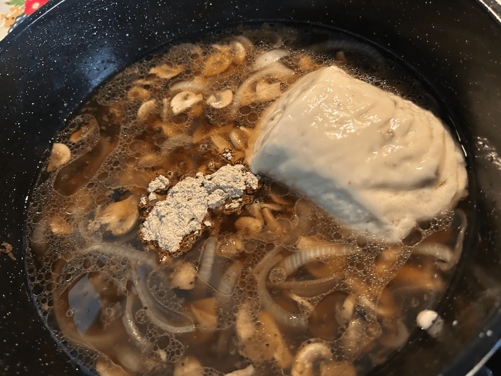 mushroom gravy in skillet