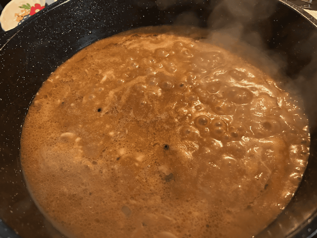 mushroom gravy in skillet