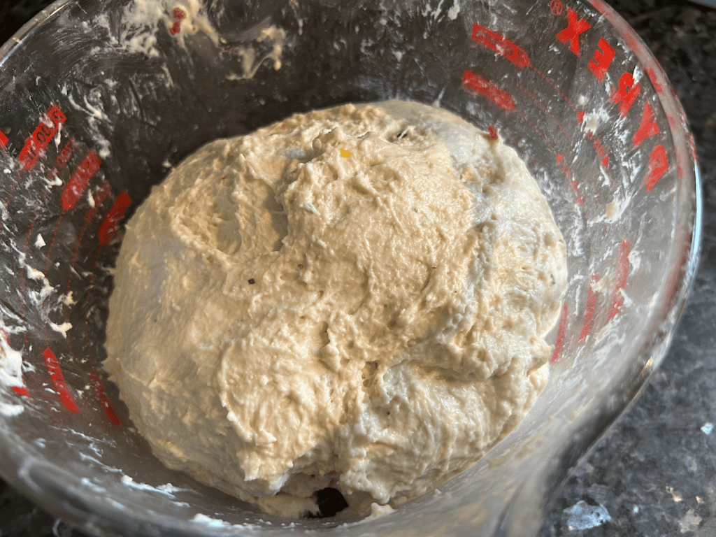 focaccia dough in bowl
