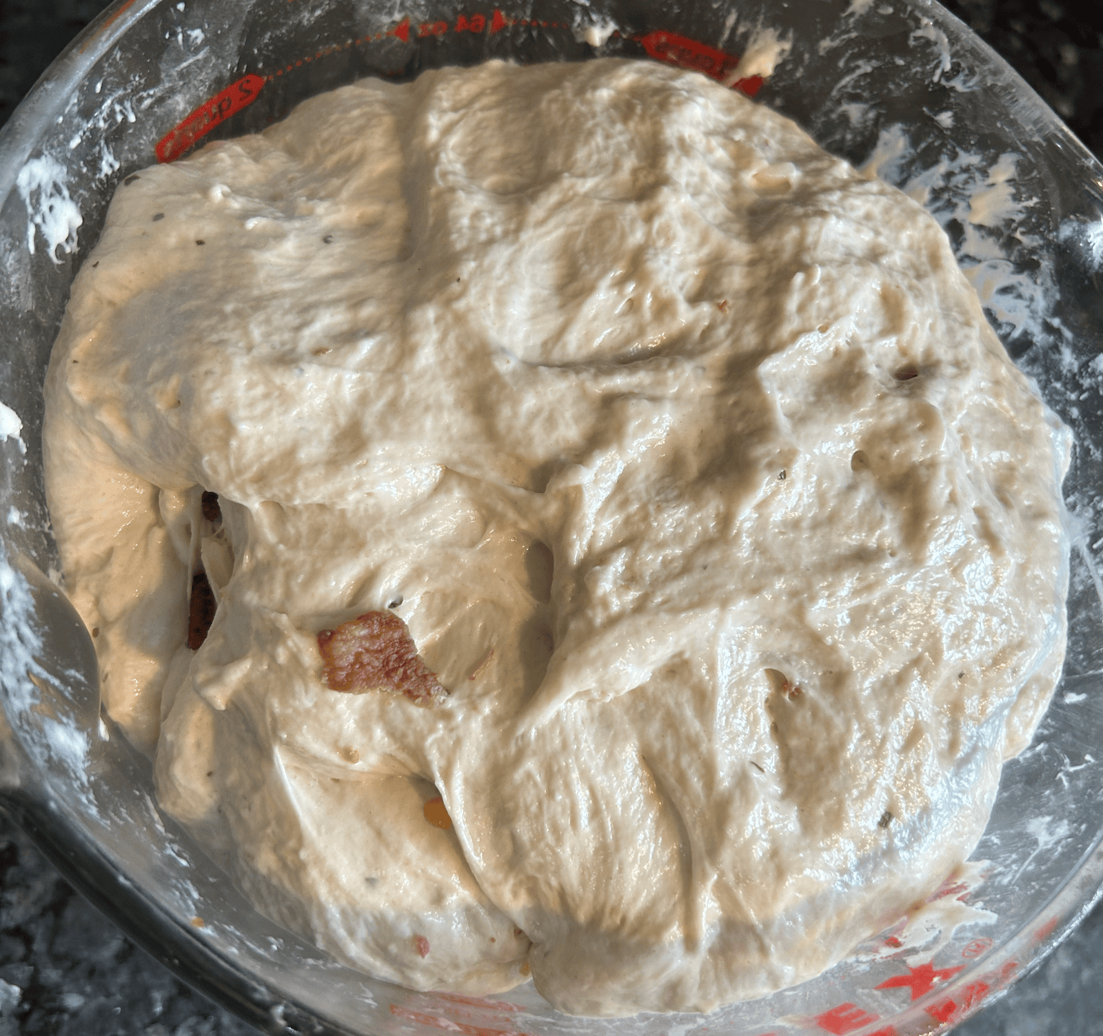 focaccia dough with bacon and cheddar added