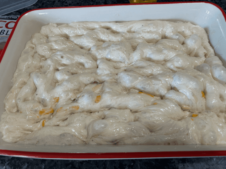 dimpled focaccia dough