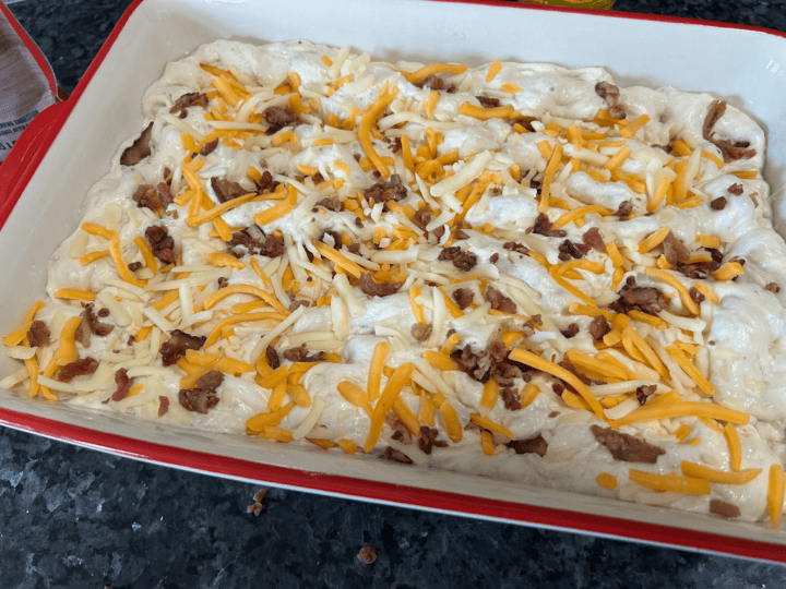 Bacon Cheddar Ranch Sourdough Focaccia before baking
