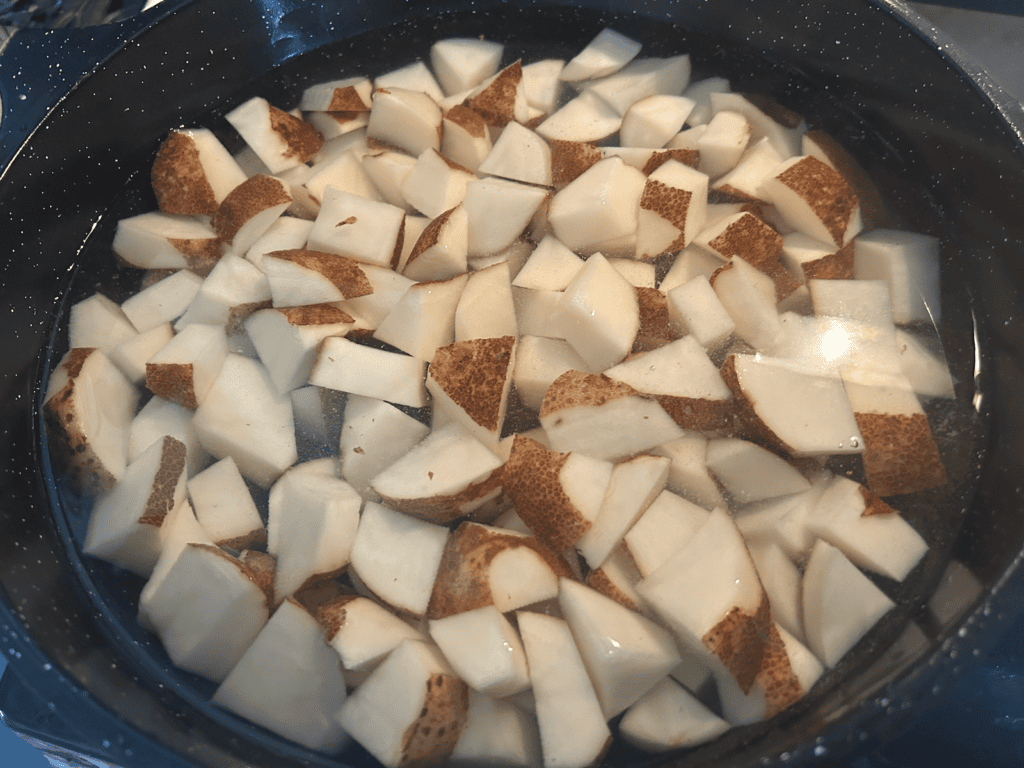 cubed russets in water