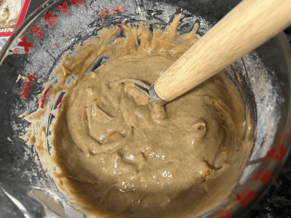 Easy Peach Streusel Muffin batter in bowl