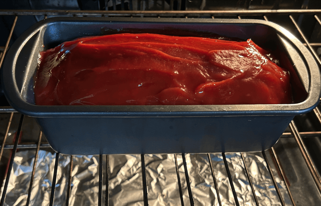 Grandma's Southern Meatloaf in oven