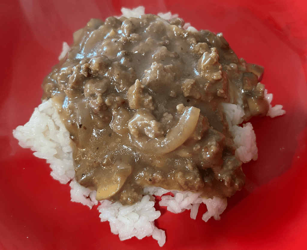 white rice with hamburger gravy