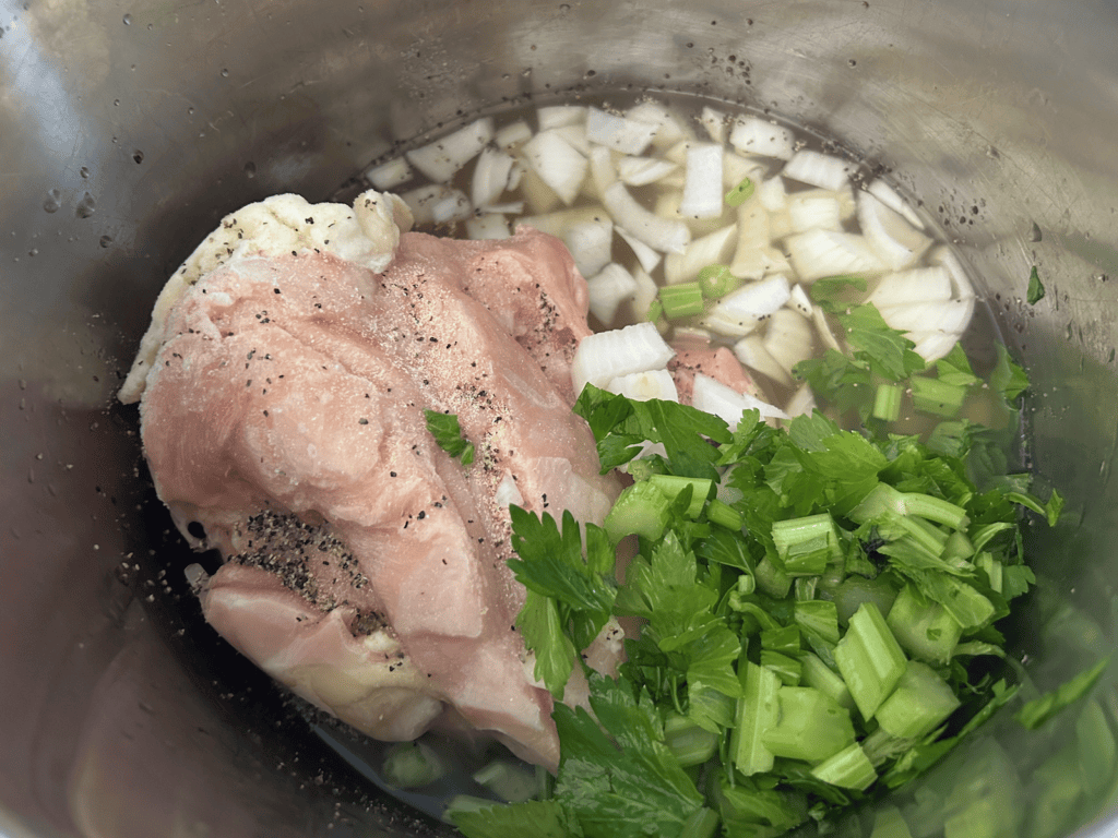 chicken, onions, and celery in instant pot